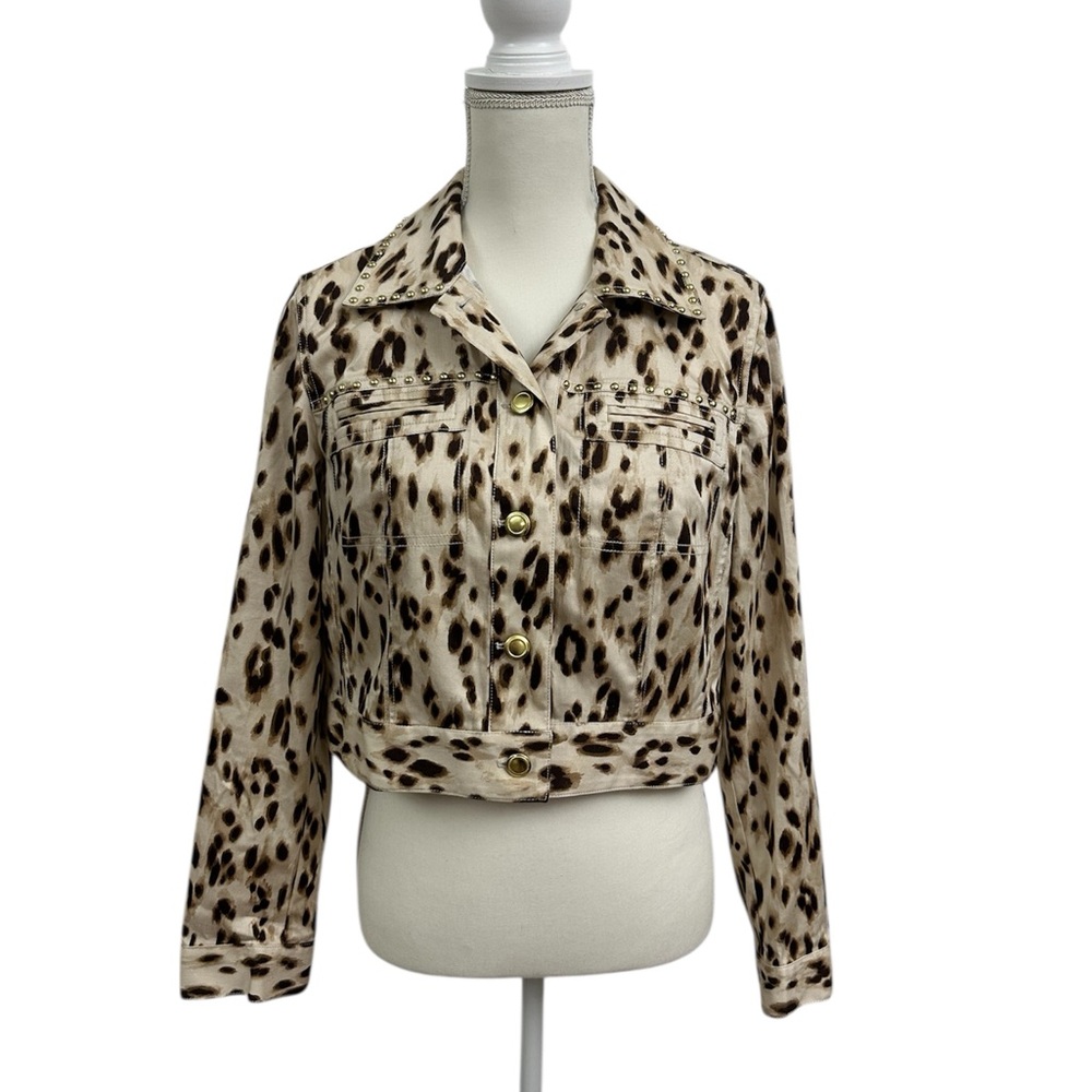 Chico's Animal Print gold studs cropped Jacket